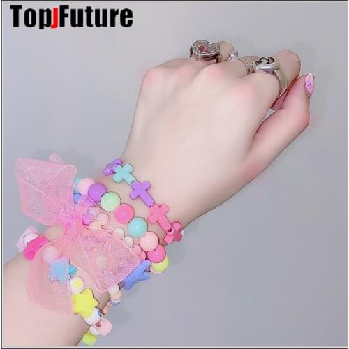 3 pieces Japan and South Korea ins Harajuku color pearl necklace earrings J2K hot girl fashion zipper Bracelet gift