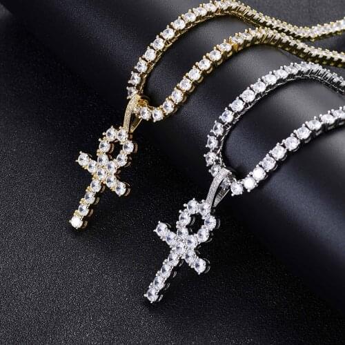Cross Pendant Copper Gold Plated Micro Pave Zircon 4mm Hip Hop Necklace Chain Pendant Free Combination Women Charm Jewelry Gift