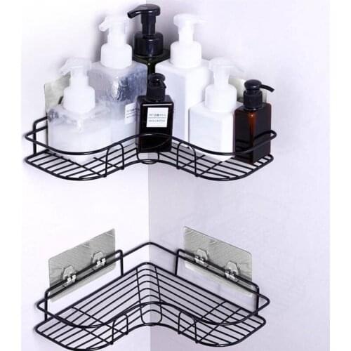 Bathroom Shower Shelf Punch Corner Frame Kitchen Wrought Iron Shampoo Storage Rack Holder with Suction Cup Bathroom Accessories