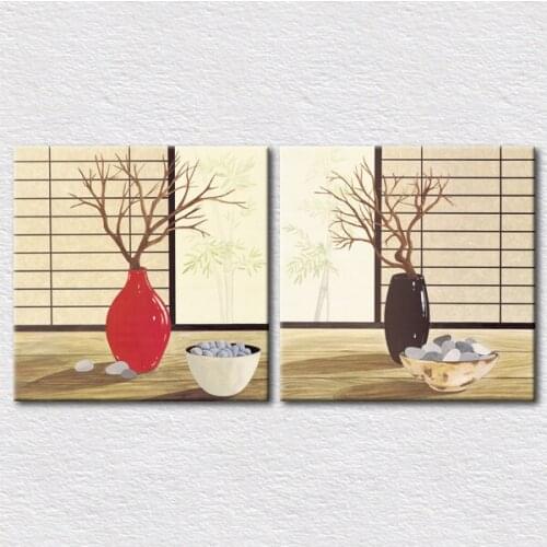 Modern decor supply Canvas printed Good price red and black vase oil painting 2pcs set Decorative art for friend gift 2pcs