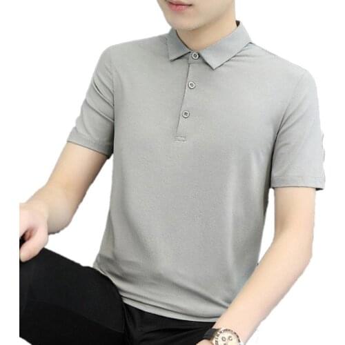 Casual Summer Solid Color Office Men Shirts Lapel Shirt Cozy Sweat-absorbable Short Sleeve Men Golf Sports T-shirt for Work