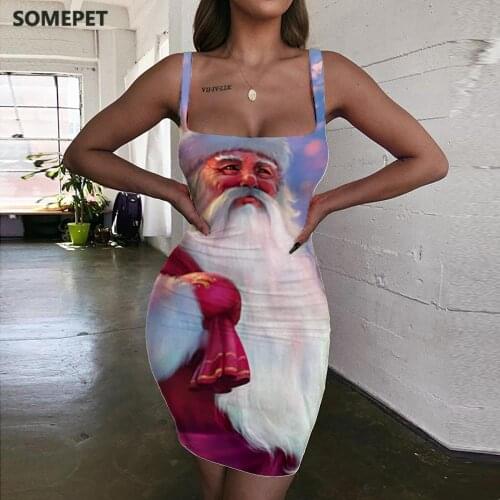 SOMEPET Santa Claus Dresses Women Dog Vestido Sexy Painting Sundress Snow Bodycon Dress Womens Clothing Summer Short Boho