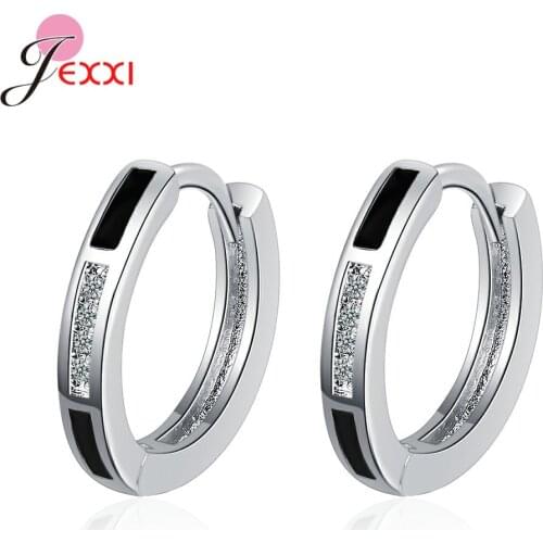 Geometric Authentic 925 Sterling Silver Hoop Earrings For Women Simple Fashion Cubic Zircon Earrings For Women Girl