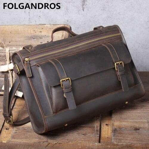 4 days arrival,Mens Genuine Leather Handbag Vintage Designer Handmade Shoulder Bag Male Laptop Document Business Office Handbag