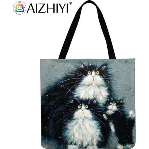 Three cats Printed Shoulder Shopping Bag Casual Ladies Large Capacity Tote Handbags