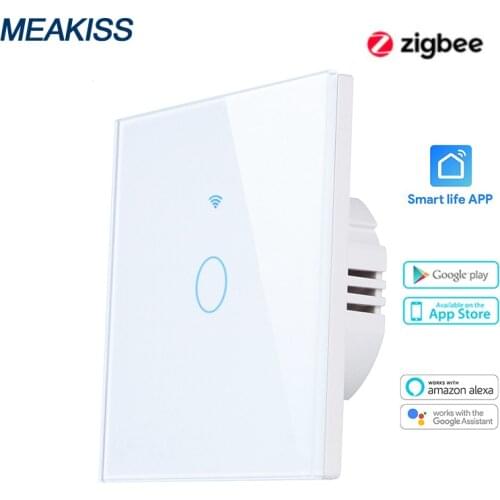 Zigbee smart touch light switch EU standard Smart life Tuya APP control Alexa voice control Installation neutral wire 110V220V