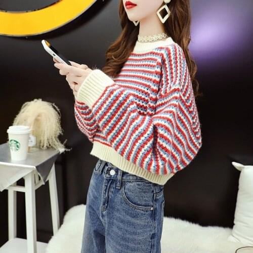 Women Vintage Striped Gothic Sweaters Punk Style Oversize Fashion Long Sleeve O-neck Pullovers Female Autumn Streetwear MOKIJINS