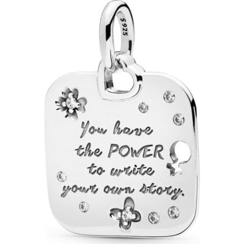 Genuine 925 Sterling Silver Charm Female Empowerment Motto With Butterfly Beads Fit Pan Bracelet & Necklace Diy Jewelry