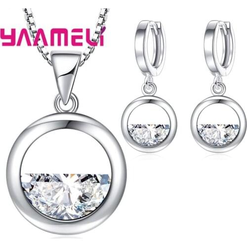 925 Sterling Silver Crystal Necklace Earrings Set Rhinestone New Simple Water Pool Party Dress Jewelry Sets for Women