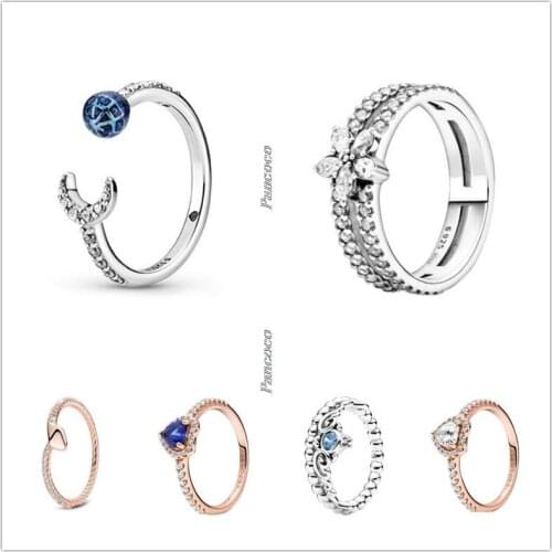 Authentic 925 Sterling Silver Rose Sparkling Elevated Heart Ring For Women Wedding Party Fashion Jewelry