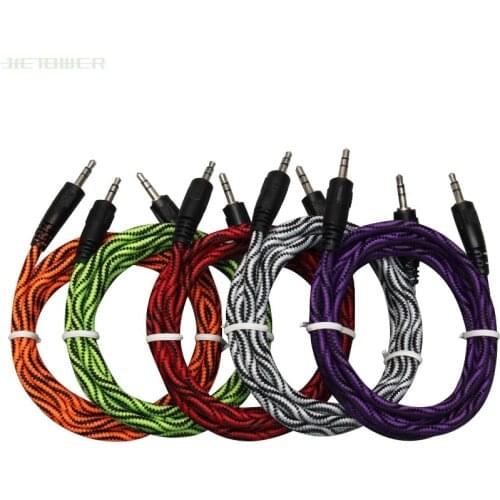 1.5m Nylon Jack Aux Cable 3.5 mm to 3.5mm Audio Cable Male to Male Kabel Gold Plug Car Aux Cord for iphone Samsung xiaomi 300pcs