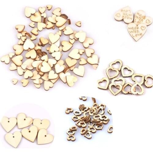 100PCS Wooden Mini Cute Love Heart Shape Craft Rustic Party DIY Decoration Favor Ornament Wedding Table Scatter Decor Ornaments