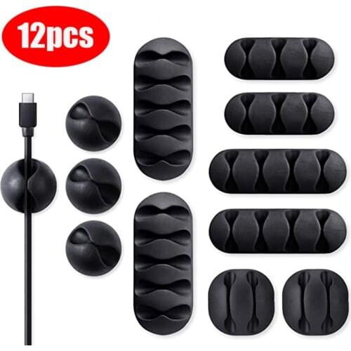 12pcs/set Cable Cord Line Tie Fixer USB Organizer Charger Desktop Clip Earphone Telephone Line Tie Fixer Clasp Desk Wire Holder