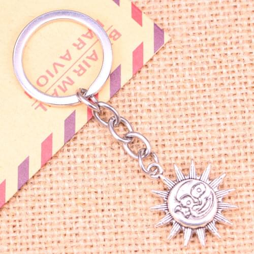 20pcs New Fashion Keychain 28x25mm double sides sun moon Pendants DIY Men Jewelry Car Key Chain Ring Holder Souvenir For Gift
