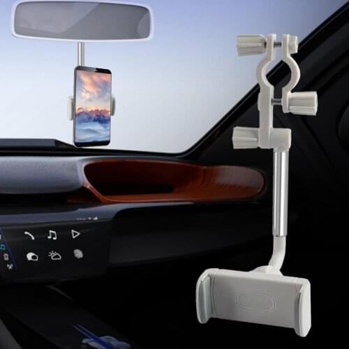 360-degree Rotation Foldable Telescopic Mobile Phone Holder Car Phone Holder Rearview Mirror Front Seat Snap-on Phone Holder