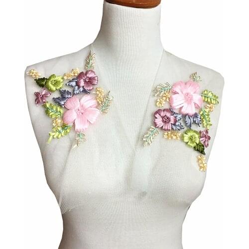 4pc Ribbon Embroidery Patch Flower Embroidered Applique Patches For Clothing Parches Sewing Accessories DIY Sew On 17x13m AC1032