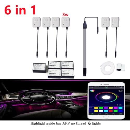 6 in 1 3W Super RGB NO Threading Ambient Light APP Control DIY Soft Refit Optic Fiber Band For Car Interior Decorative Light