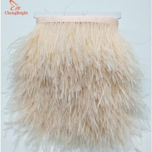 ChengBright 10meters Blood teeth Natural Ostrich Feather Ribbon Ostrich Feather Trim Fringe Clothing Decoration 3-4inch/8-10cm