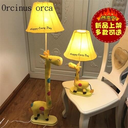 Childrens cartoon animal lamp floor lamp lovely bedroom bedside lamp cloth creative eye vertical children room lamp