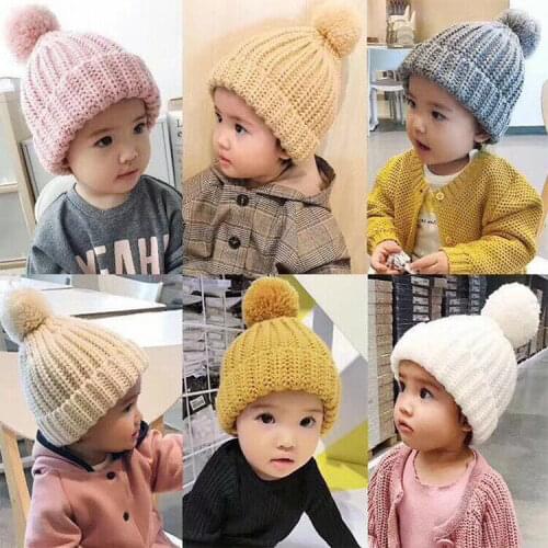 Children Cute Deer Woolen Knit Baby Pompom Beanie Ski Hat Winter Head Warmer Cap