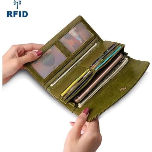 Long Women Wallets Genuine Leather Wallet Female Clutch Large Capacity Clutch Bag Rfid Multi-card Leather Wallet
