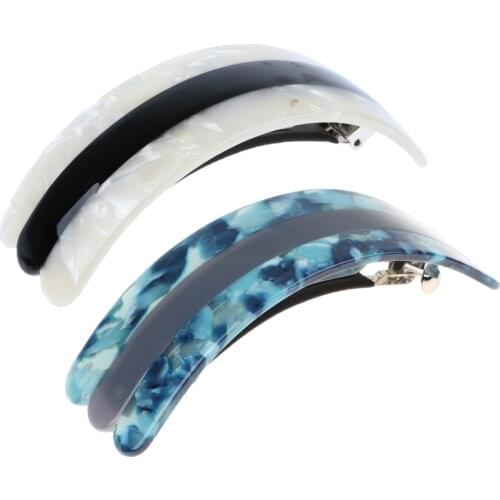 Elegant French Barrette Hair Clips Hair Barrette Automatic Spring Hairpin Headwear with White/Blue Flower Pattern