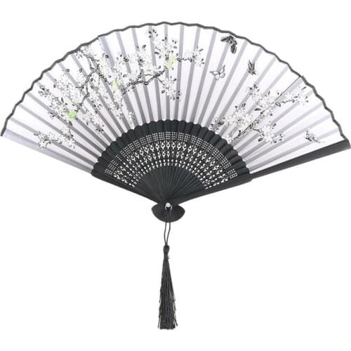Elegant Peach Blossom with Butterfly Folding Fan Ancient Japanese Style Sakura Hand Fan Vintage Floral Fan for Summer Decor