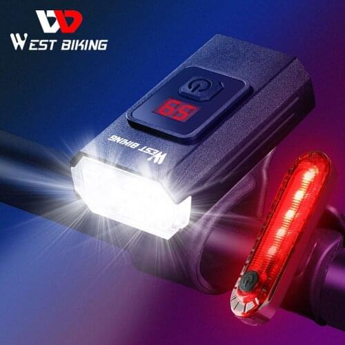 WEST BIKING 350 Lumens Bike Light With Battery Display USB Rechargeable Headlight Waterproof LED Cycling Front Rear Lamp