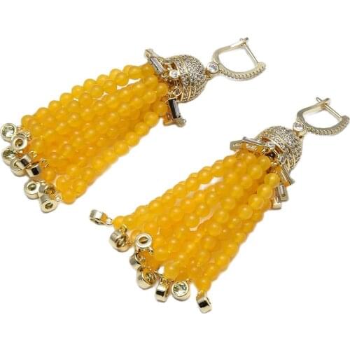 GG Jewelry Natural Yellow Jades Crystal CZ Paved Gold Plated Hook Earrings CZ Fitting For Women Girl Gifts