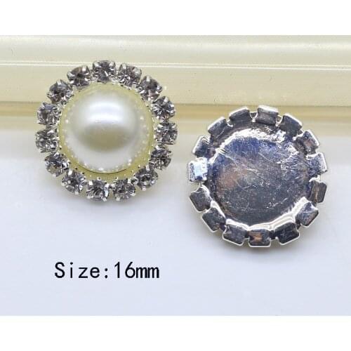 Hot sale 20PC16MM Round lvory pearl button Flat back rhinestone buttons sewing decorative buttons Wedding dress and apparel