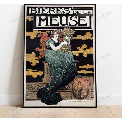 Bieres de la Meuse, Classic Drink Advertisement Poster, Art Nouveau, Alphonse Mucha Illustration, Retro Home Decor