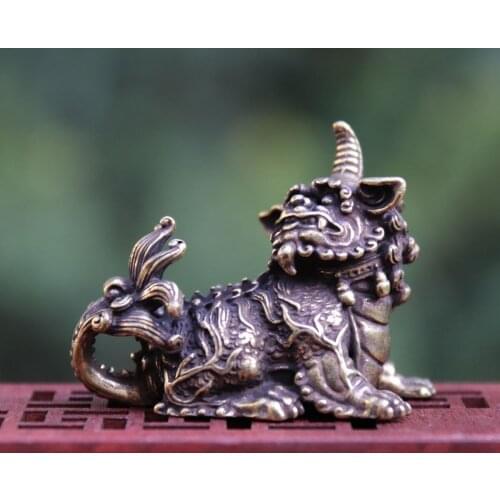 5.2 CM Chinese Bronze Foo Dog exorcise evil Guardian Lion Fengshui Animal Statue