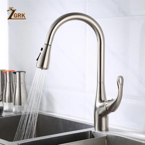ZGRK Kitchen Faucets Single Handle Pull Out Kitchen Tap Single Hole Swivel 360 Degree Water Mixer Tap