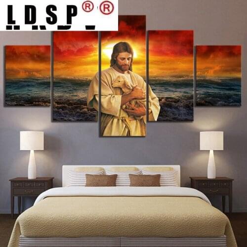 LDSP Canvas 5 Pcs Religious Jesus Poster Modern Print Paintings Building Wall Artwork Modular Picture For Living Room Home Decor