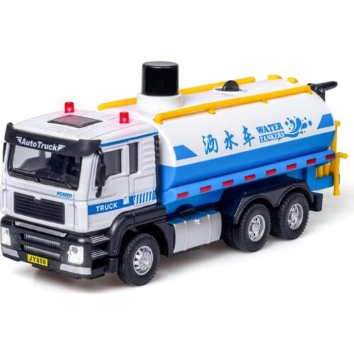 1:50 Alloy Metal Sprinkler Truck Sanitation Truck Water Tankers Hook Open Pull Back Music Sound Light Birthday Gift Boy Toys