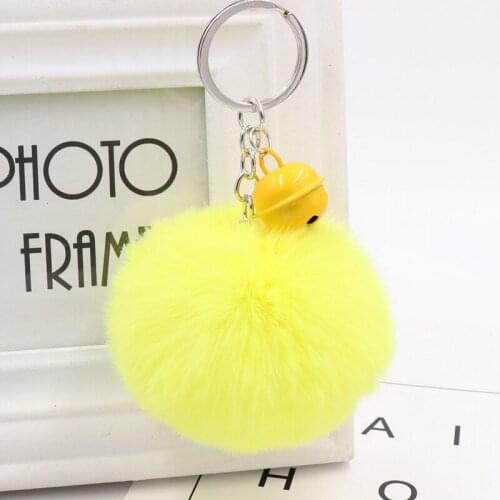 Cute Bell Trinket Fluffy Artificial Rabbit Fur Car Keychain Pompons Women Trinket Car Bag Holder Key Ring Jewelry Gift Keychains