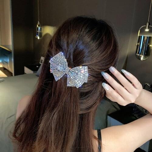 Fashion Luxury Jewelry Bow Hairpin Crystal Rhinestone Glass Headdress Hair Clips Pins Barrettes Hair Accessories for Women Girls