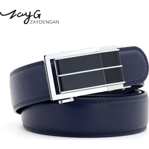 ZAYG Man belt Blue High Quality Leather Automatic Buckle Men Belts Solid Color Practical Male Luxury Belts Business Brand Belts