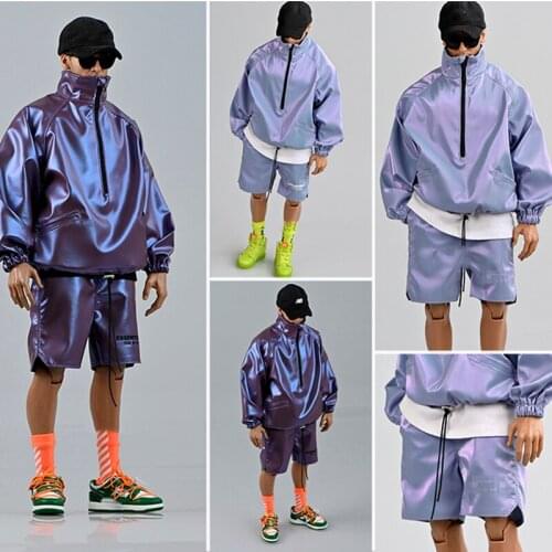1/6 Scale Trendy Laser Colorful Half Zipper Coat Jackets with Short Pants fit 12'' tbl ph Action Figure Body