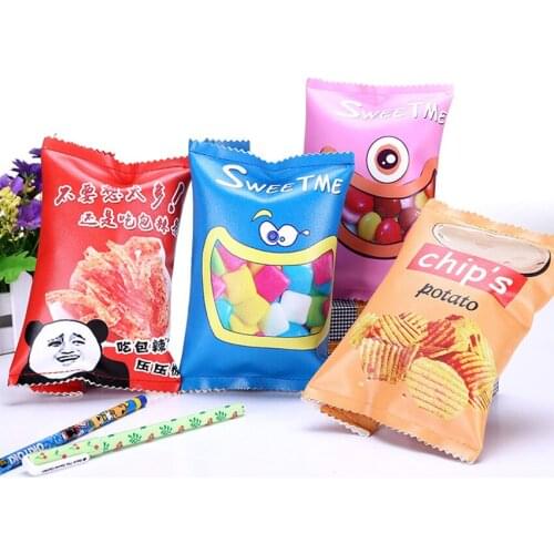 Novelty Snacks Potato Chips Pencil Bags PU Leather Coins Storage Pouch Kid Stationery Pen Ruler Eraser Pencil Organizer Box