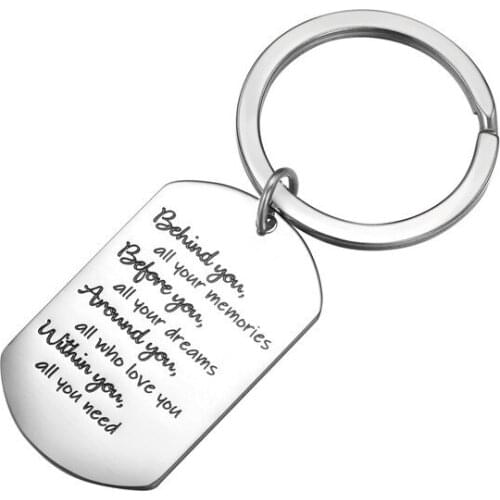 New fashion white rings for keys simple lettering behind you all you memories stainless steel trinket