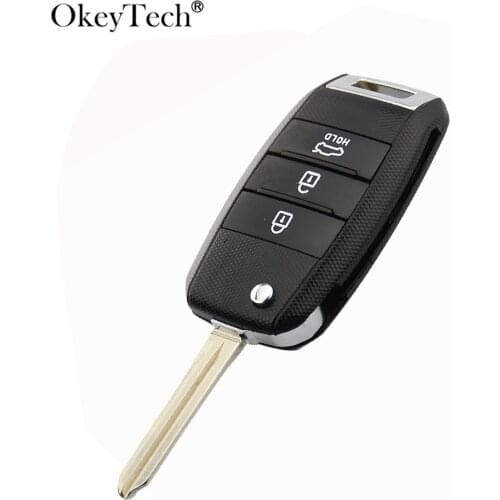 OkeyTech 3 Button Flip Folding Car Key Shell For Kia K2 K3 K5 Rio 3 Hyundai Avante Remote Replacement Key Case Cover Fob Housing