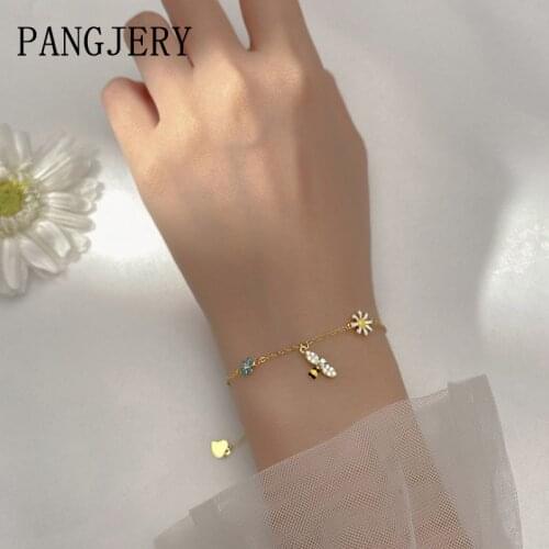 PANGJERY 925 Sterling Silver Chain Bracelets for Women INS Fashion Exquisite Chic Daisy Flowers Animal Engagement Jewelry Gifts