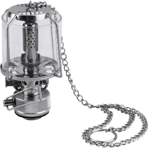 Mini 80LUX Outdoor Camping Lantern Portable Aluminum Gas Light Tent Lamp Torch Hanging Glass Lamp Chimney Butane for Travel