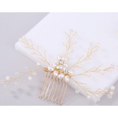 Simple Elegant Imitation Pearl Gold Hair Comb Bride Headdress Flower Female Jewelry Wedding Prom Party Accessories Hair Ornament