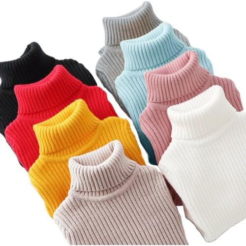 2021 New Toddler Kids Boy Girl Clothes Autumn Winter Warm Pullover Top long sleeve turtleneck Knitted Sweater Plain Knitwear