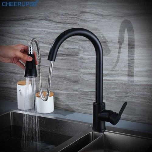 Kitchen Sink Pull Down Faucet Vintage Matte Black Mixer Tap Hot Cold 360 Rotation Chrome Taps Copper Steam Water Deck Faucets K2