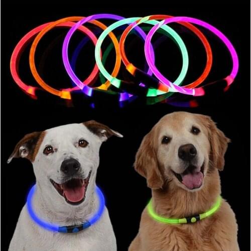 50PCS Pet Dog Night Walking LED Light Collars Adjustable Soft Collar Battery Operated Glow Collar Pet Dog Decorative Supplies