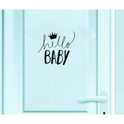 YOJA 25*22.8CM HELLO BABY Princess Crown Girl Bedroom Wall Sticker Room Door Decal D1-0173