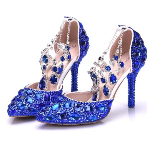Royal Blue 2021 Wedding Heels Open Toe Prom Evening Party Shoes Bridal High Heels Lady Formal Dress Stile
